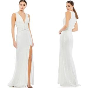 Mac Duggal 26598 V Neck Sequin Wrap Waist Gown